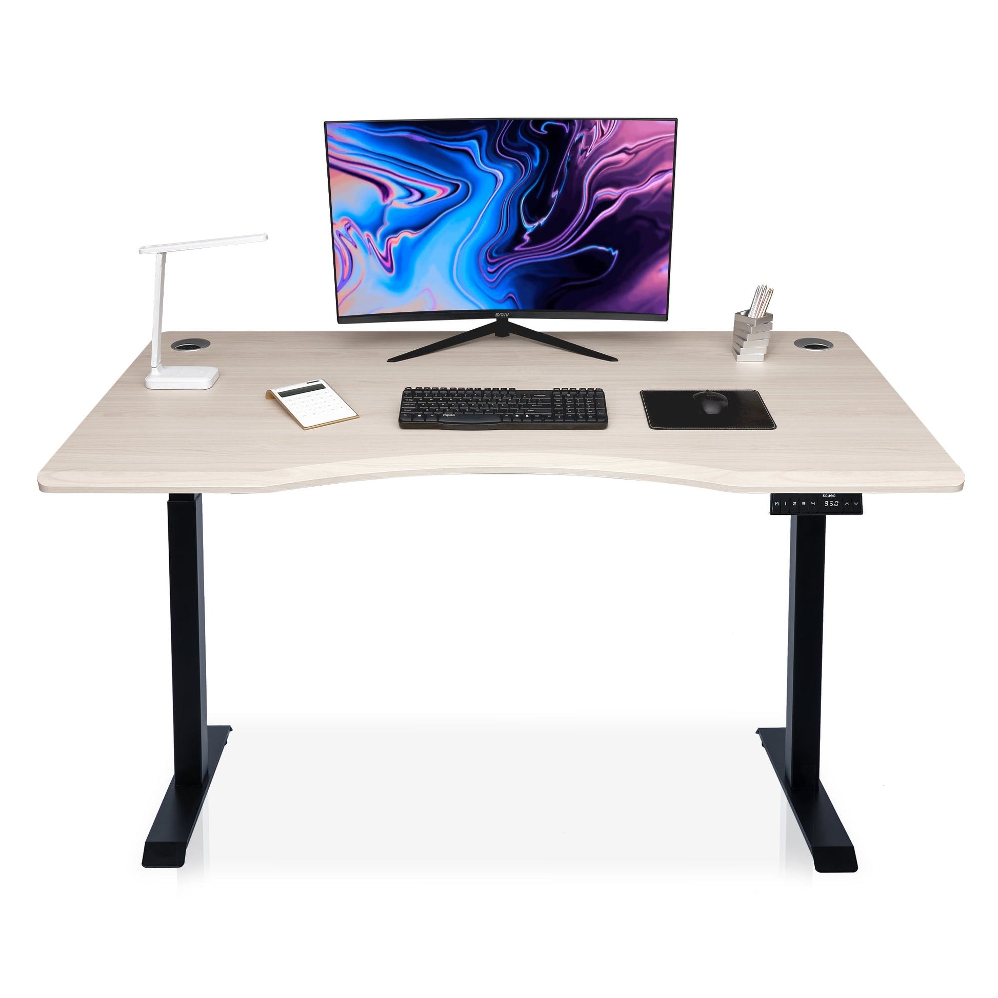 bureau assis debout DYNAMIC SMOOTH 120cm pieds noir / plateau chene clair