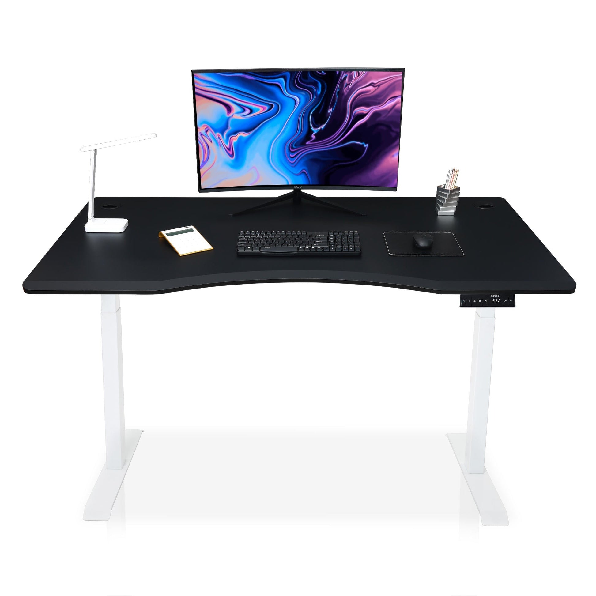 bureau assis debout DYNAMIC SMOOTH 120cm pieds blanc / plateau noir