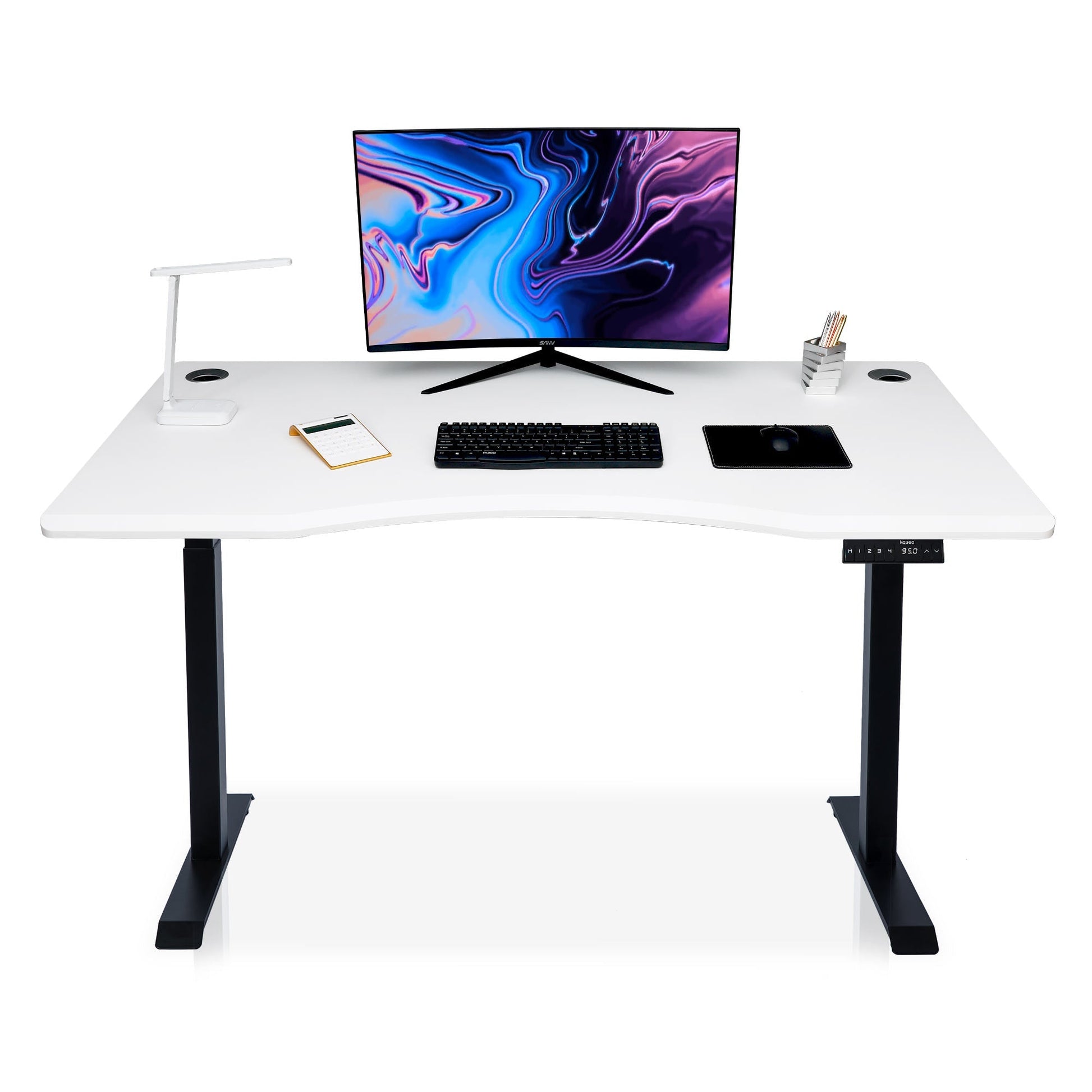bureau assis debout DYNAMIC SMOOTH 120cm pieds noir / plateau blanc