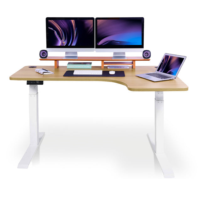 bureau assis debout CORNER blanc chene doré