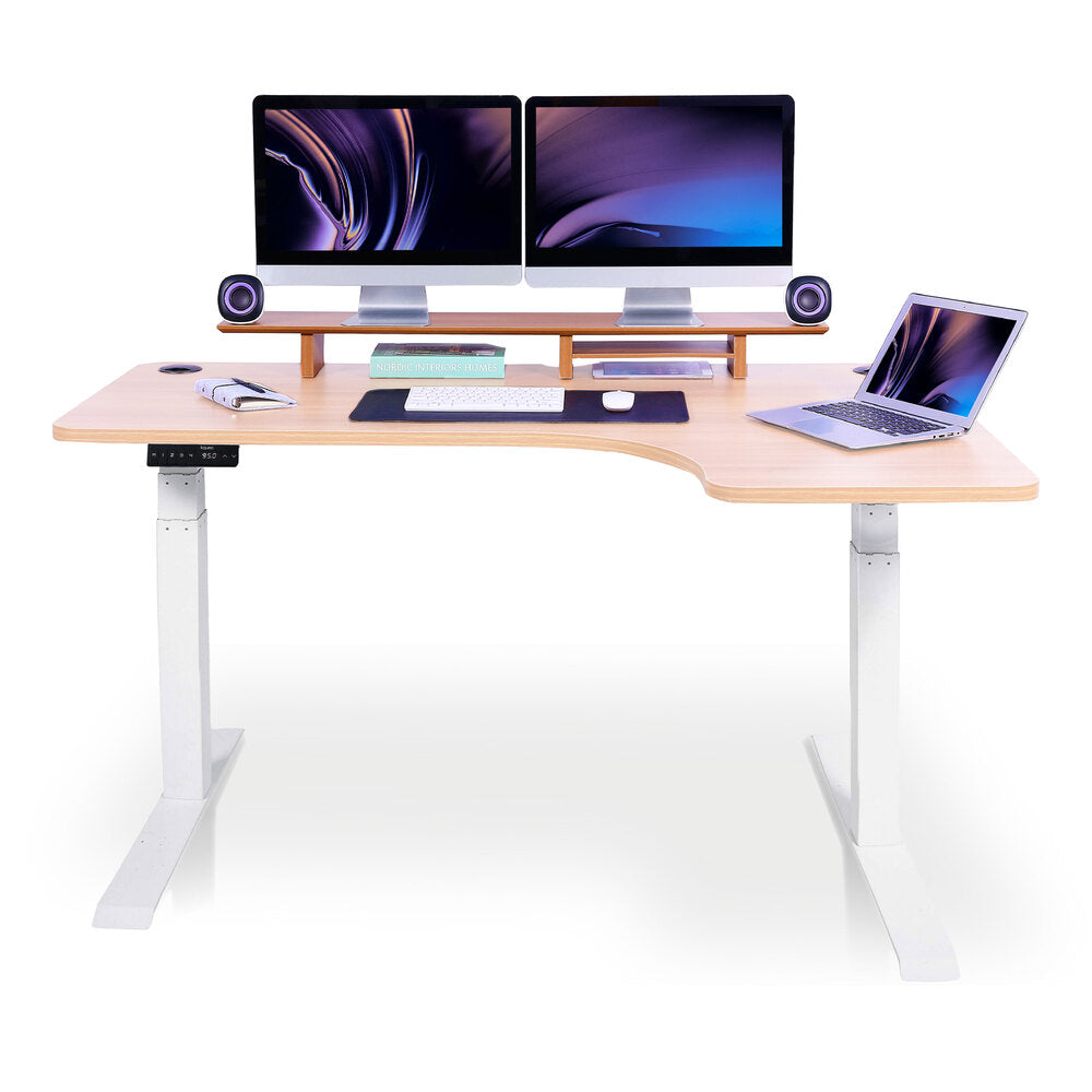 bureau assis debout d'angle 160cm blanc chene clair