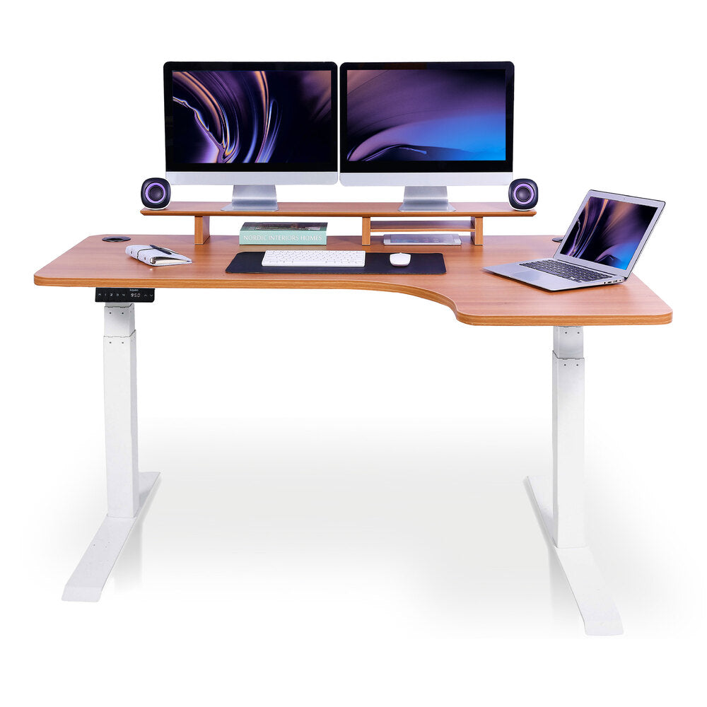 bureau assis debout d'angle 160cm blanc chene