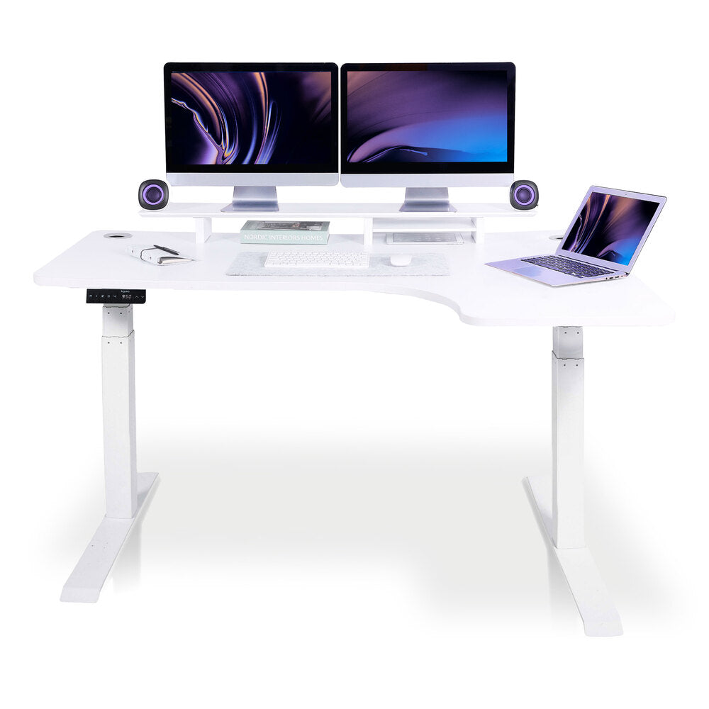 bureau assis debout d'angle 160cm blanc