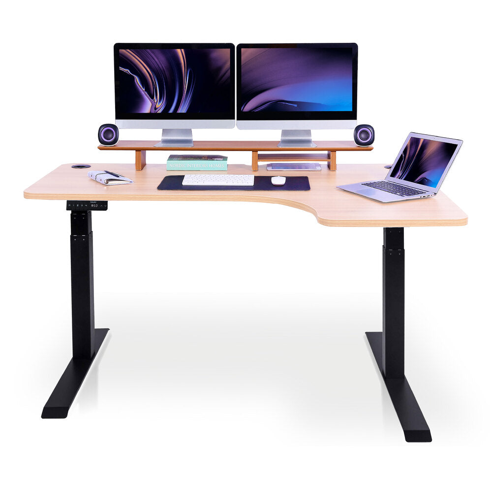 bureau assis debout d'angle 160cm noir chene clair