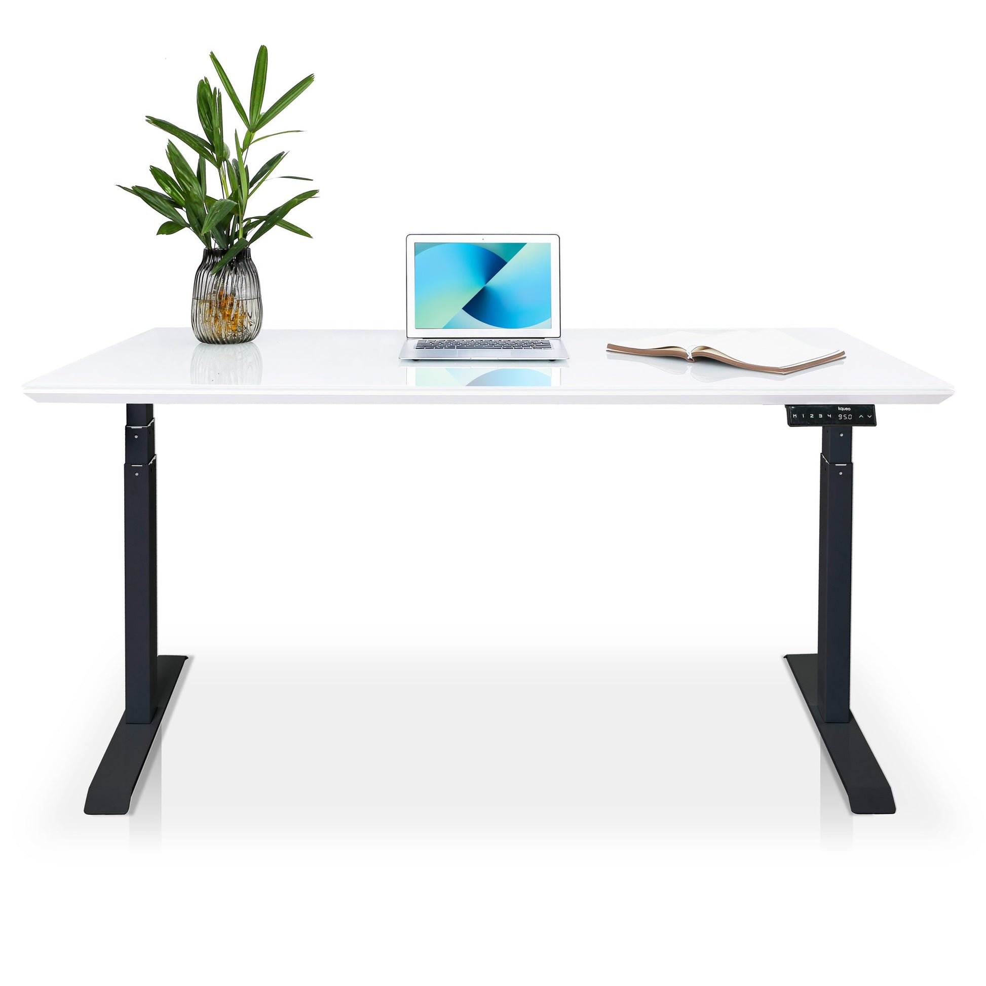 bureau assis debout EXECUTIVE en verre trempé noir/blanc