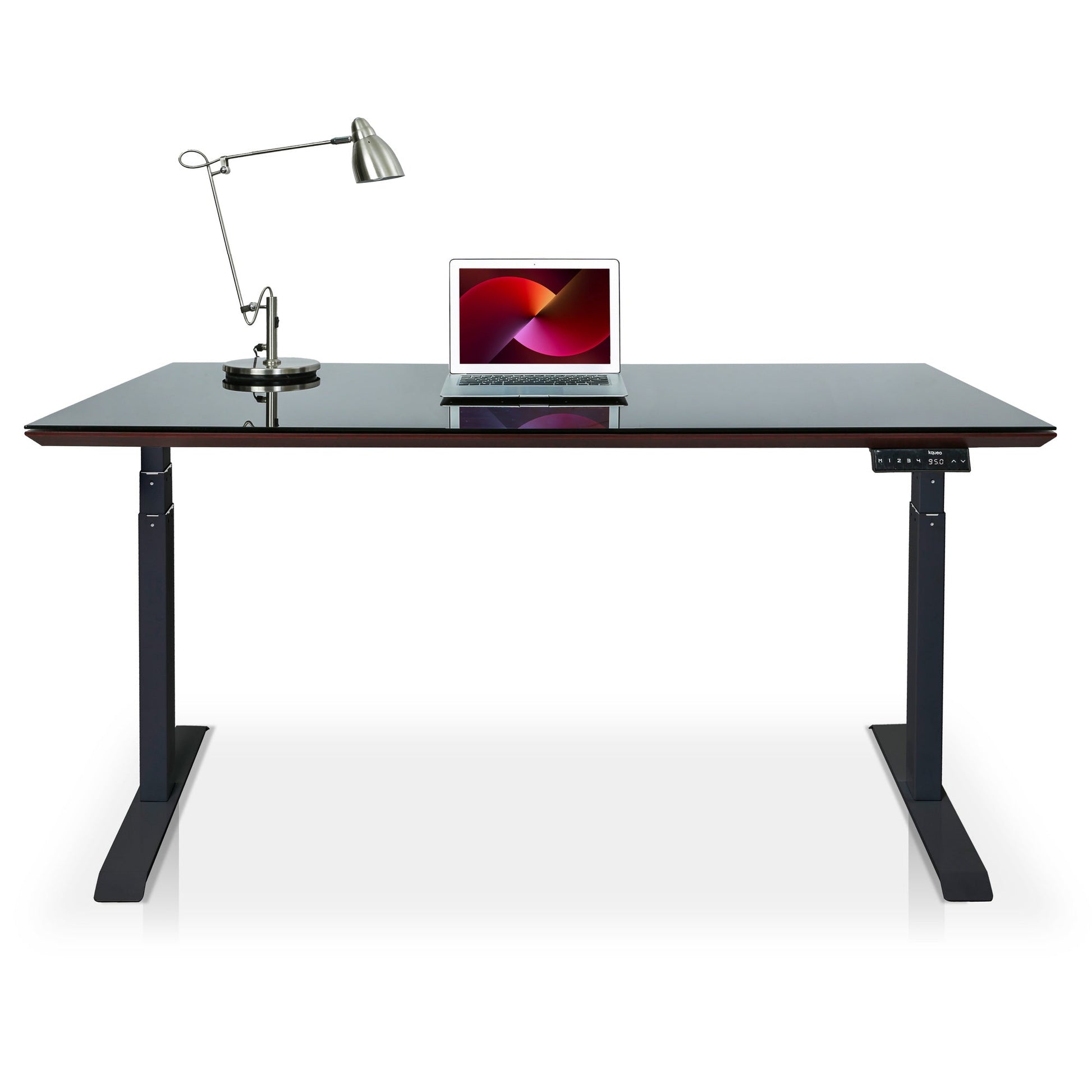 bureau assis debout EXECUTIVE en verre trempé noir