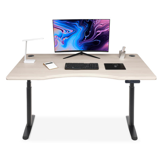 bureau assis debout incurvé 120cm pieds arrondis noir / plateau chene clair