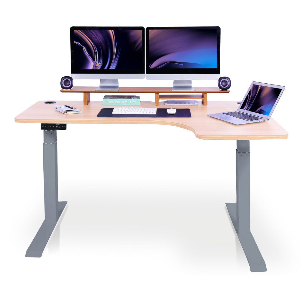 bureau assis debout d'angle 160cm gris chene clair